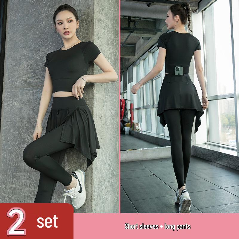 Women's High-Waist Quick-Dry Yoga Pants Skort Set - Stretch Fitness Running Outerwear