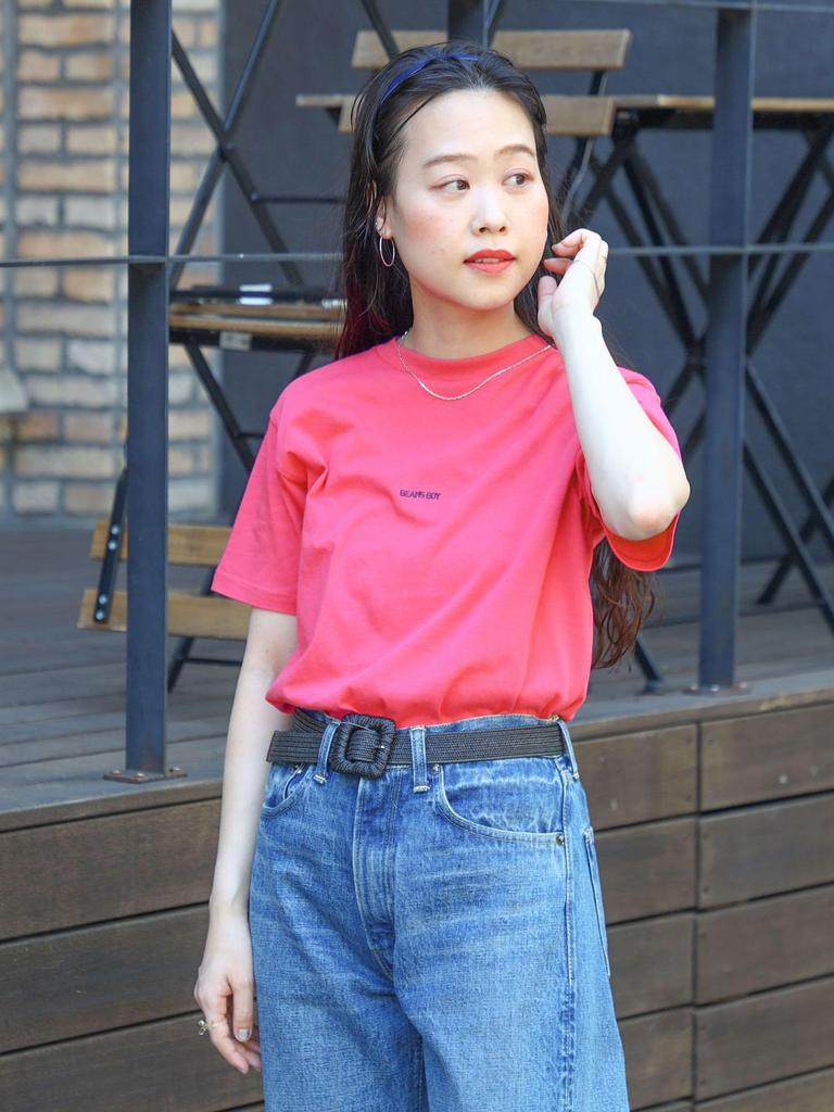 Beams Boy S/S TEE Boy Embroidery Crew Short Sleeve T-Shirt Women's FUCHSIA 2