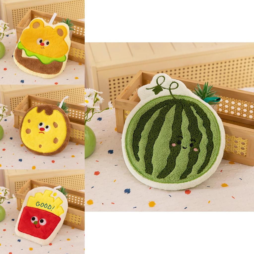 Cartoon Fruit Plush Hand Towel With Absorbent Fabric For Kitchen Bathroom Use