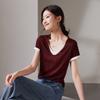 Color Blocking Fake Two Round Neck Short Sleeved T-shirt for Women In Summer 2026, Versatile and Slimming Casual Top