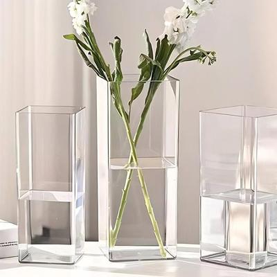 Διαφανή Τετράγωνα Βάζα από Ακρυλικό, Άθραυστα Πλαστικά Βάζα Διακοσμητικά Βάζα Λουλουδιών για το Σπίτι ή Γαμήλια Κεντρικά Τραπεζιού