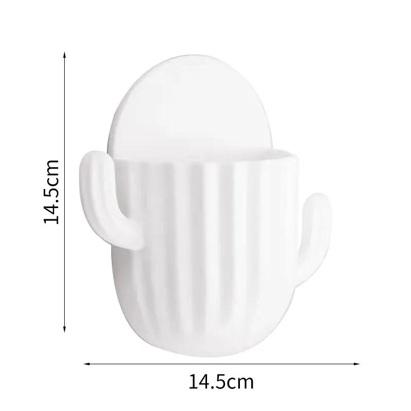 Toothbrush Holder Wall Self-adhesive Seamless Cactus Storage Rack Box Bathroom Organizer Shelf Mobile Phone Closet Organizer