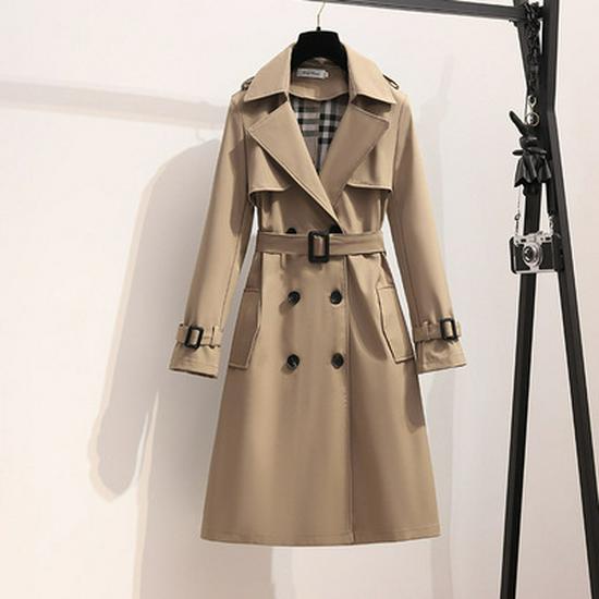 Women's Korean-Style Mid-Length Trench Coat - 2022 Autumn/Winter British Slim Fit Outerwear