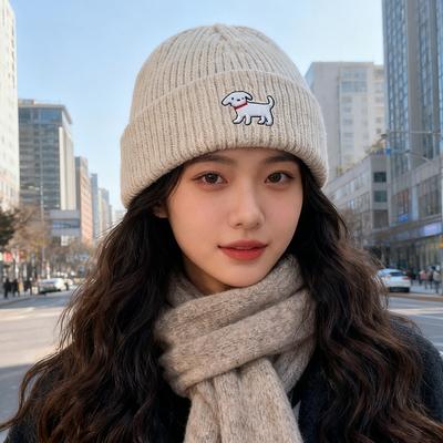 Embroidered Knitted Hat for Women Autumn and Winter Korean Version All Match Woolen Hat  Small Face Big Head Circumference  Warm Hat