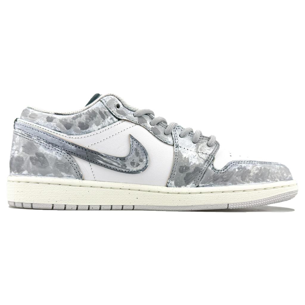 Jordan Air Jordan 1 Abrasion Resistant Abrasion Resistant Low Top Skateboard Shoes Unisex Gray White FQ7687-300(Team1108-)