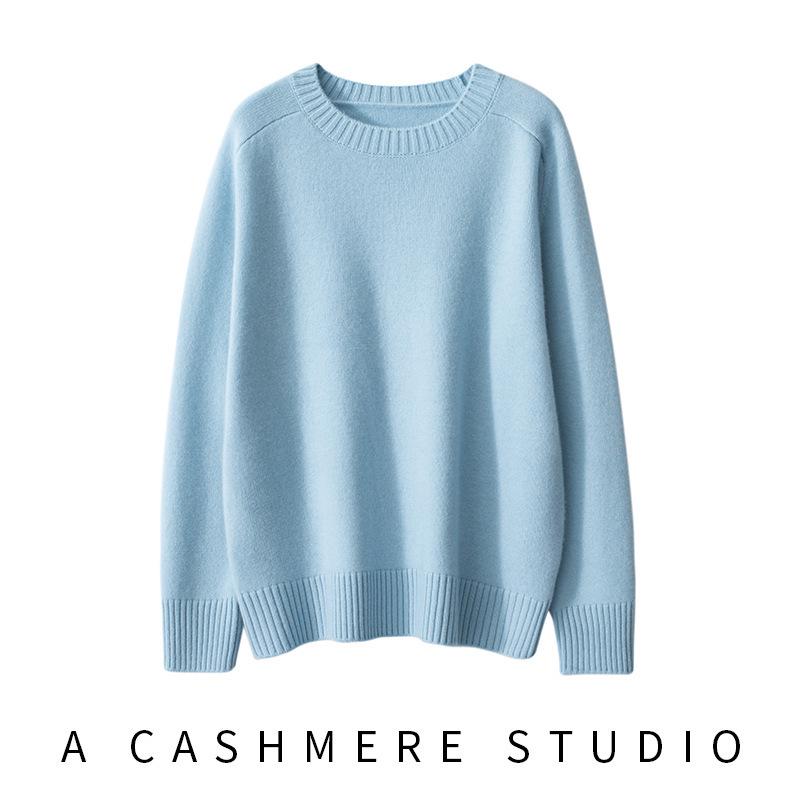 2024 Autumn/Winter Women's Round Neck Saddle Shoulder Cashmere Loose Slimming Knit Sweater