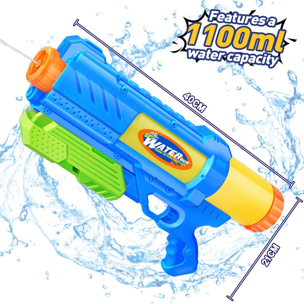 Water Gun Set of Maximum Flying Distance Pressure Rapid Fire 1100ml Large Capacity Water Water Water Play Blue Orange 2, 10m, Type, Powerful, Rifle,