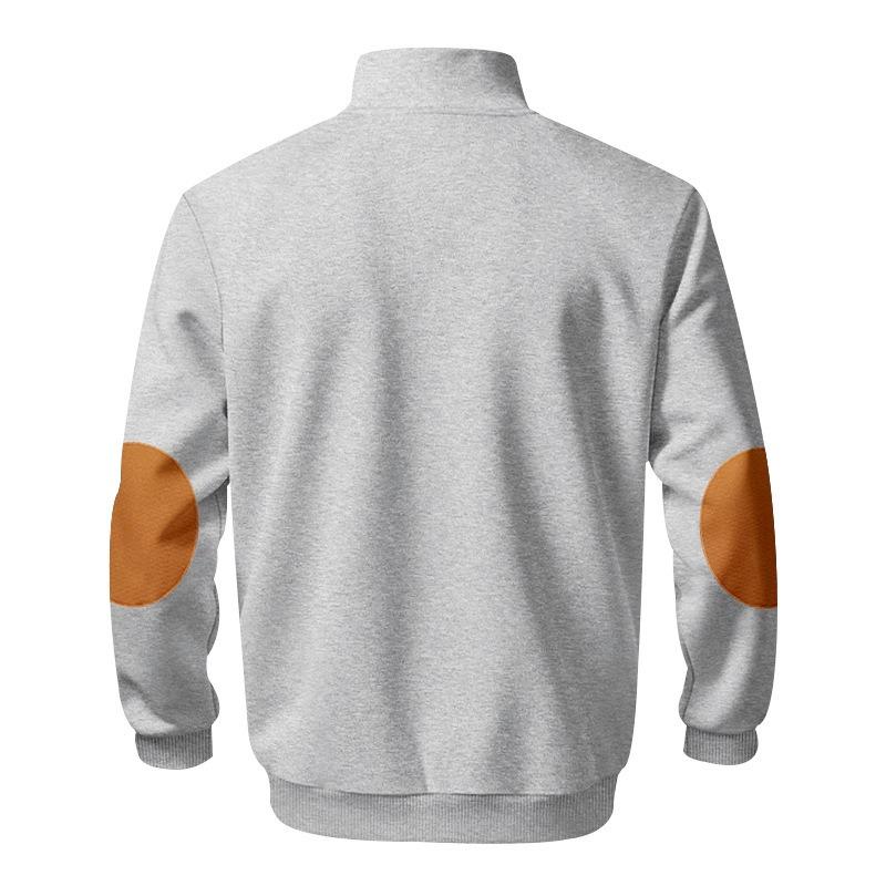 Men's Fleece Lined Color Block Zip Up Stand Collar Sweatshirt.