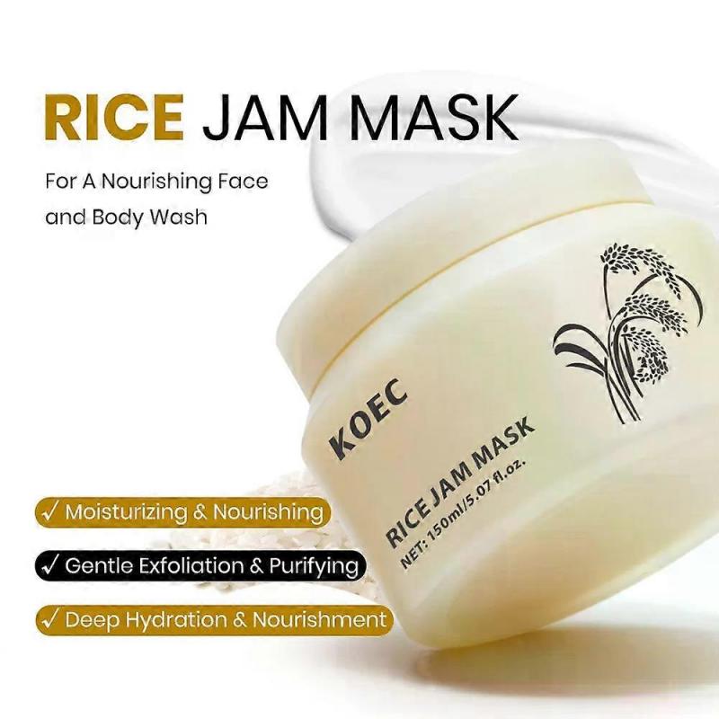 Rýžová maska - Rýžová maska na obličej a tělo pro hloubkové čištění, hydrataci a zářivou pleť Přírodní hydratační & čisticí péče o pleť, Hladká & jemná pleť Tre