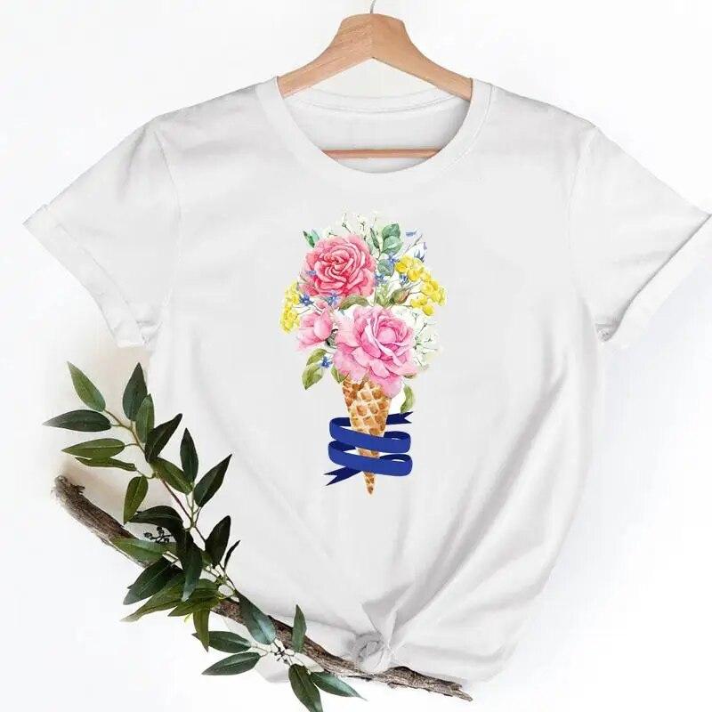 Tee Shirt T Fish Watercolor Printing Women Casual Fashion Tshirt Top Female Lady Clothes Short Sleeve Graphic T-shirts