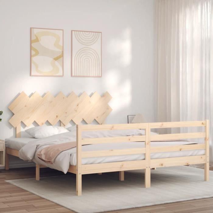 VidaXL Cadre de lit avec tête de lit 160x200 cm bois massif 3195296
