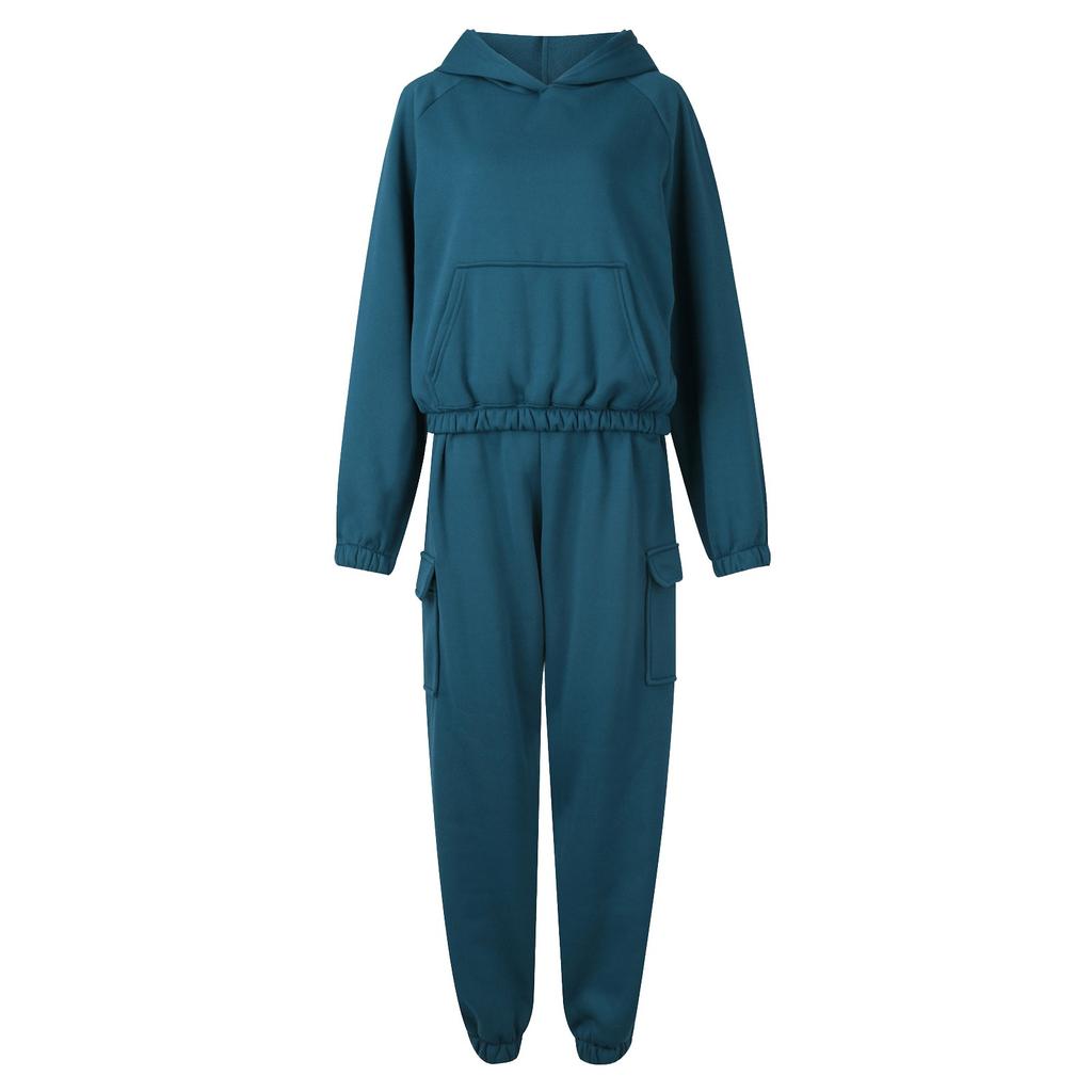 Women's Fashion Pullover Hooded Sports Casual Long Sleeve Solid Color Sweatshirt Set