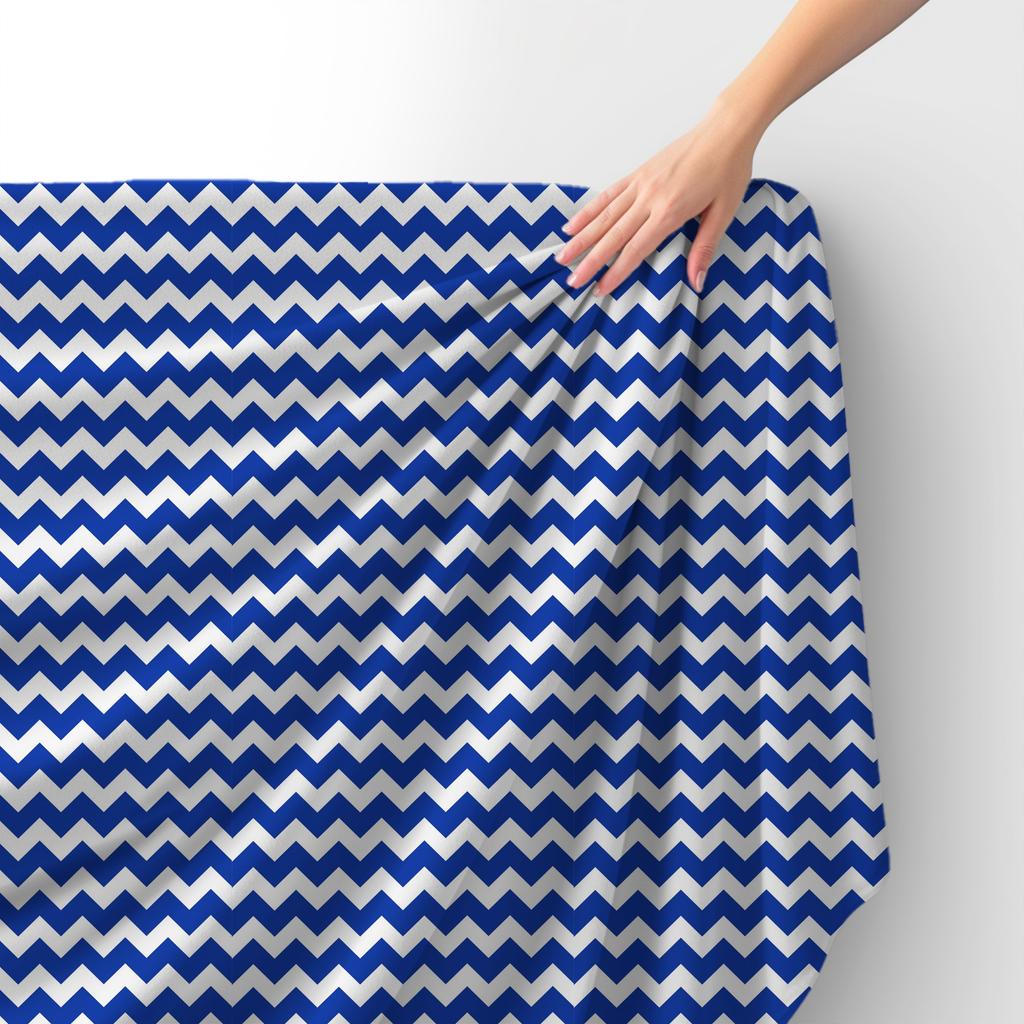 Royal Samt Stoff Polyester Zum Nähen - Motiv Blauer Zickzack