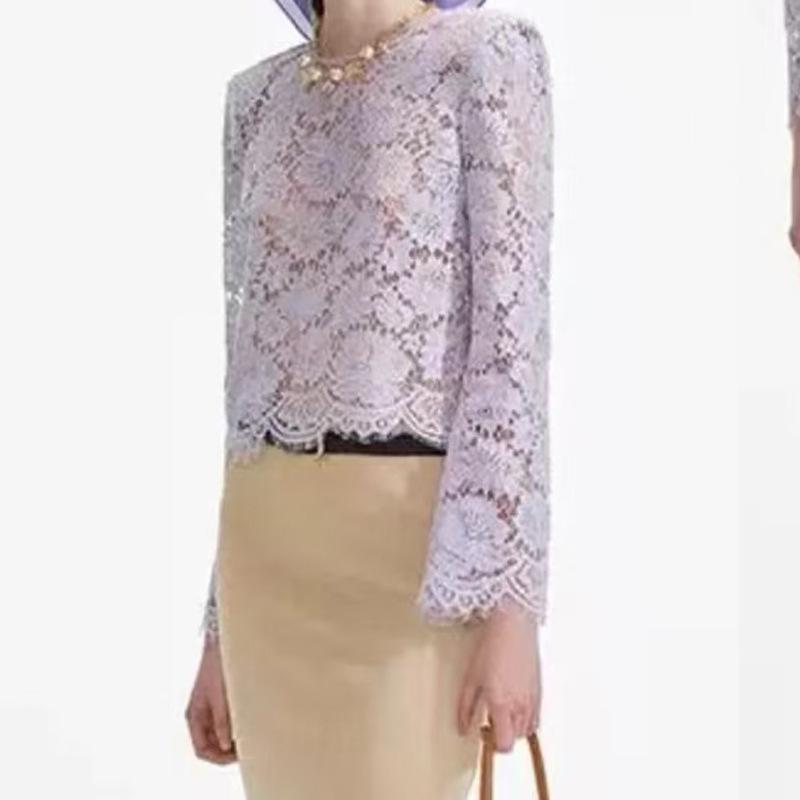 Sweet Pink & Purple Lace Hollow Top - New Spring/Summer European & American Style for Women