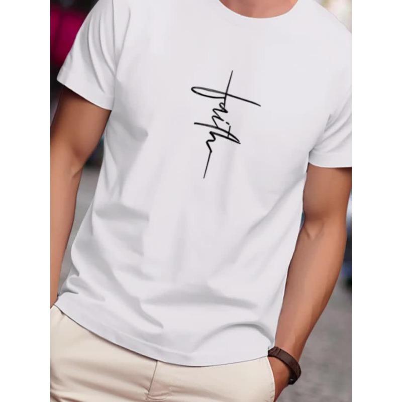 

European Size T24-T240505-M Faith-Vertical 180G Men S Short-Sleeved Print T-Shirt S белый