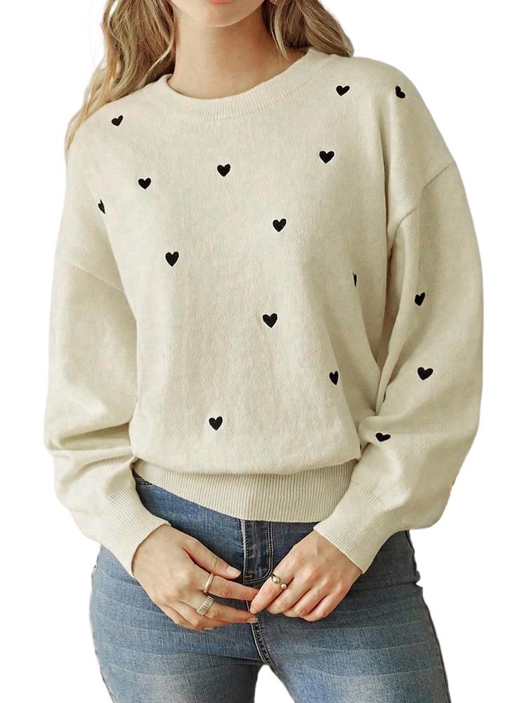 Damenstrickwaren: Herbst Minimalistischer Stil Herz Rundhals-Pullover