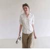 French white linen old money style shirt women's summer high-end cotton and linen waist shirt temperament five-quarter sleeve top