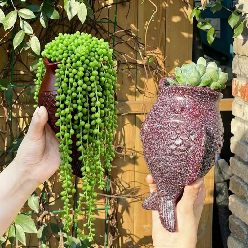 Creative Fish Shape Planter Wall Mounted Easy Cleaning Miniature Model Plant Desktop For Busy Individuals Decoration