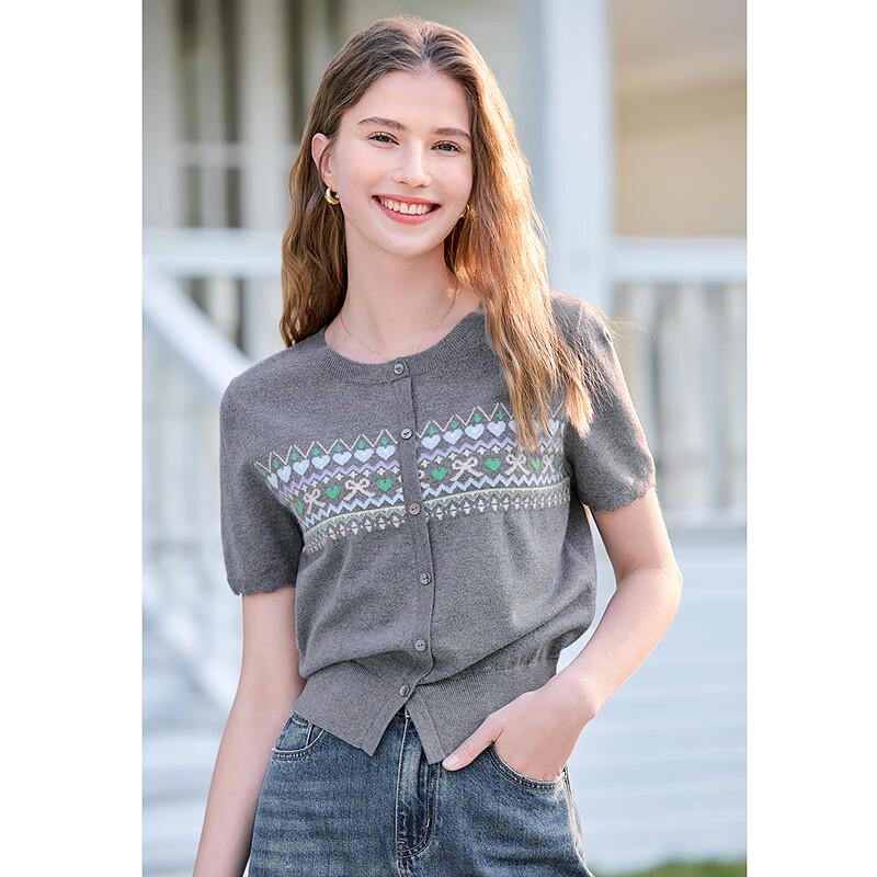Betu Women's Jacquard Short Sleeve Knit Top