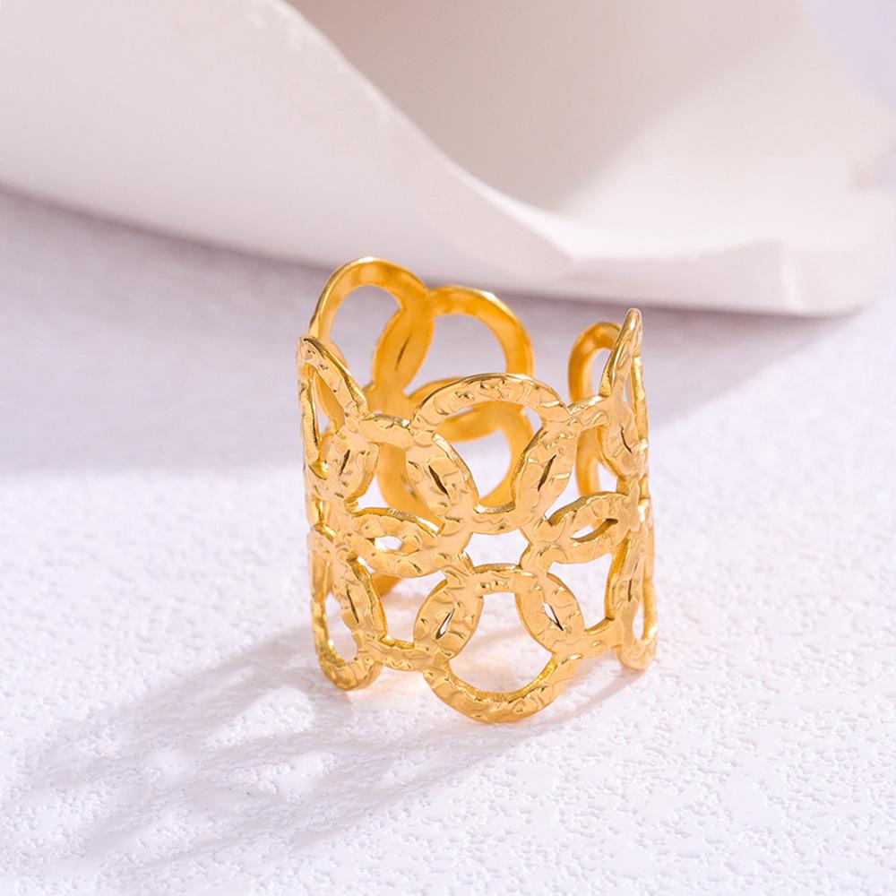 Stainless Steel Open Rings For Women Vintage Wide Irregular Geometric Texture Index Finger Rings Party Jewelry Gifts