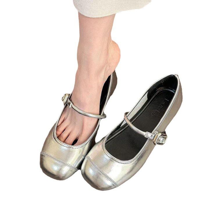 Scarpe singole alla moda e comode con fondo piatto morbido da donna, in rete, rosse, argentate, con tacco spesso, modello Mary Jane per anziani