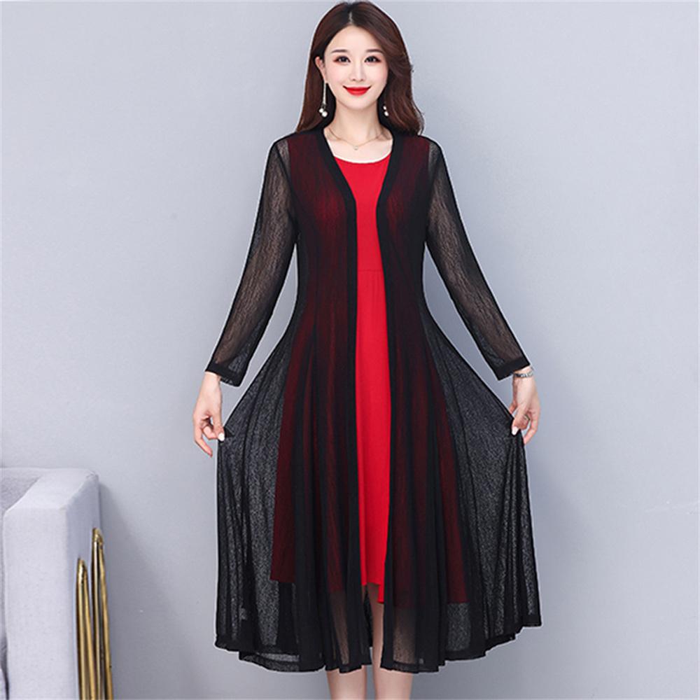 

Тонкое пальто от солнца из ледяного шелка в корейском стиле, женский кардиган из кружева и марли, длинная шаль, пальто, женская летняя куртка с большим подолом 5XL