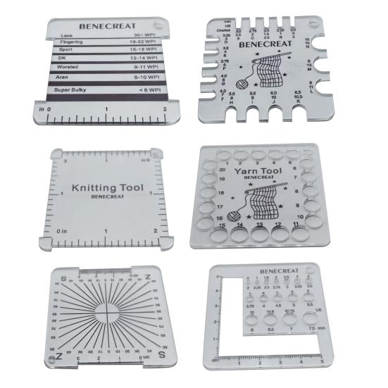 6 Styles Acrylic Knitting Gauge Rulers Crochet Hook And Yarn Wrap Per Inch Guide Knitting Tool for Spinners Yarn Measuring Crochet Accessories