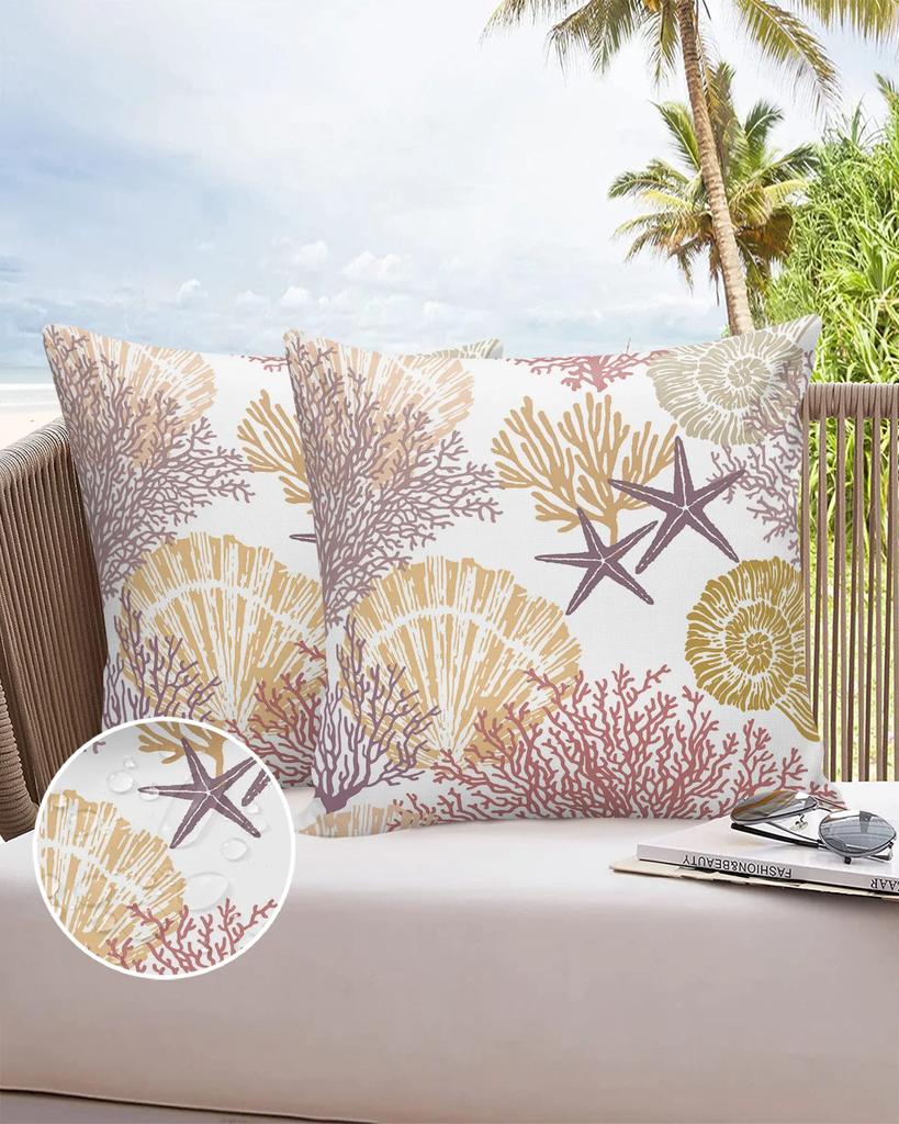 Marine Coral Shell Starfish 2/4PCS Outdoor Garden Chair Waterproof Cushion Cover Modern Home Decor 45/50/60cm Pillow Case