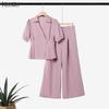 ZANZEA Blusa a Maniche Corte da Donna e Pantaloni a Gamba Larga Set Casual Due Pezzi