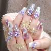 Medium Coffin Press On Nails with Rhinestones Designs Reusable Full Cover Glue On Fake Nails Press Ons Artificial False Nails Stick On Nails for Women