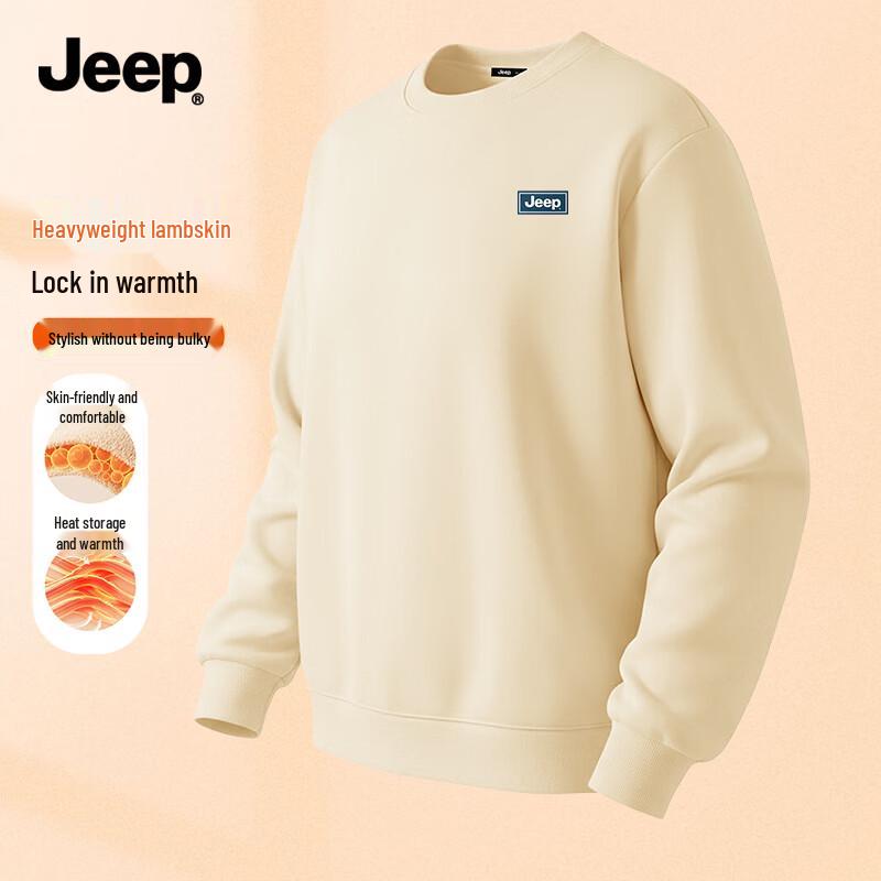 JEEP Men's Lamb Fleece Lined Winter Round Neck Sweatshirt