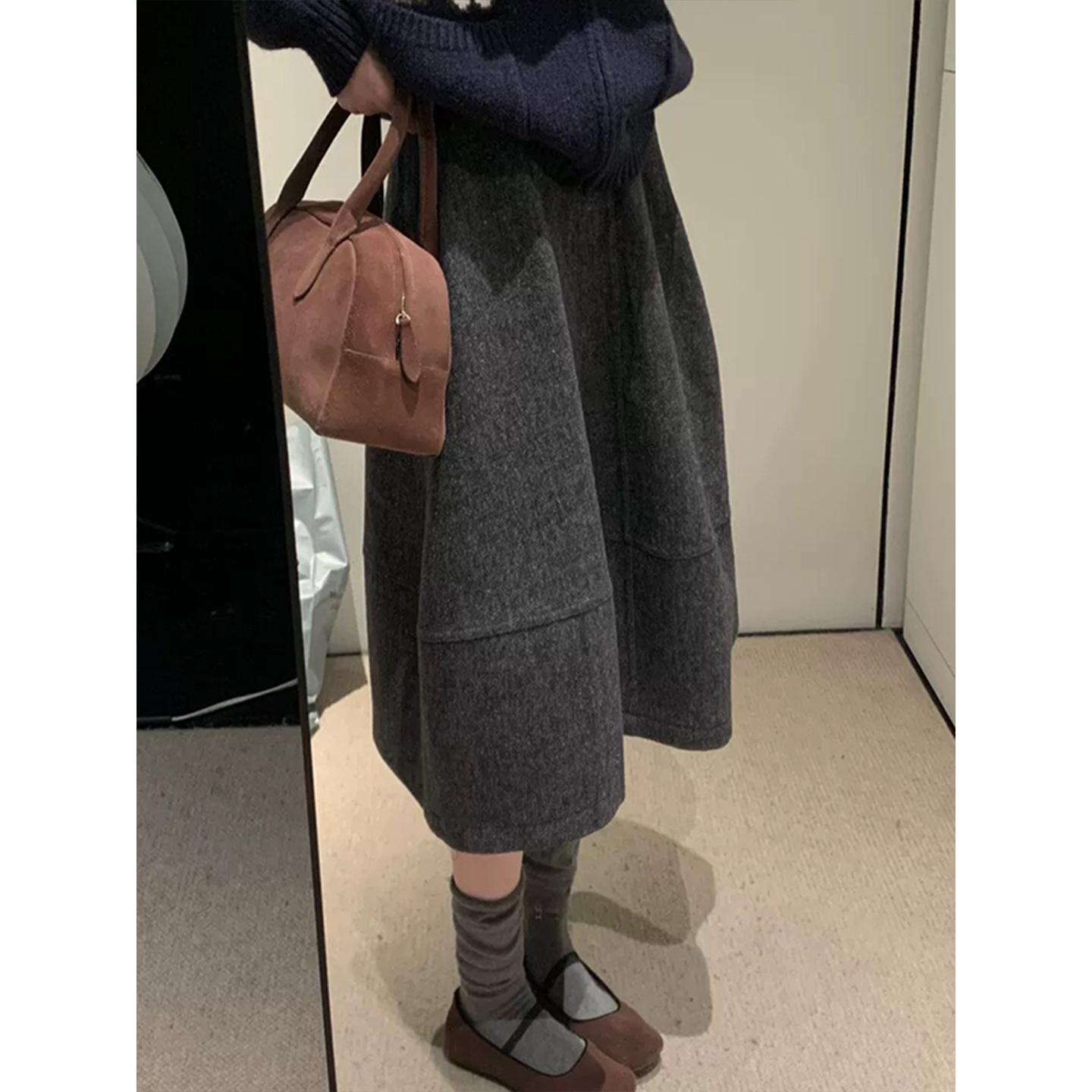 

Highly Recommended! Retro Woolen A-line Skirt for Women: Korean Minimalist, Pleated, Slimming, Mid-length - Perfect for Autumn/Winter. Extra Large темно-серого
