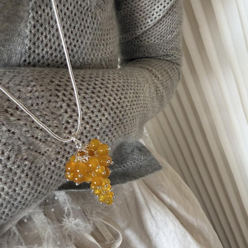 Jewelry Grape Cluster Necklace Silver Pearl Grape Sweater Chain Grapes Pendant Necklace Gift