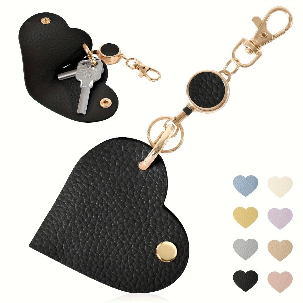 Hanger Heart Pu Leather Keychain DIY Retractable Buckle Key Bag Heart Shaped Pendant  Bag Pendant чёрный