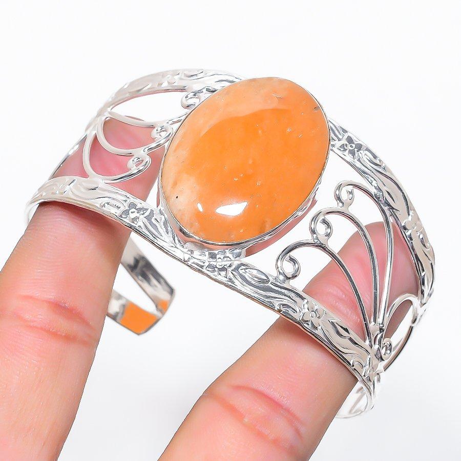 

Натуральный камень Оранжевый Авантюрин 925 Стерлинговое серебро Манжета Браслет Регулируемый h4g02