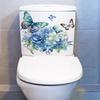 Hand Painted Blue Rose Butterfly Wall Stickers for Bedroom Door Decor and Suitcase Creative Decals for Girls Room