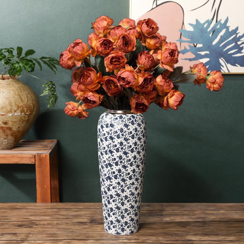 35CM Blue and White Porcelain Vase: Chinese-Style Ceramic Flower Container for Hydroponic Bamboo or Living Room Décor.
