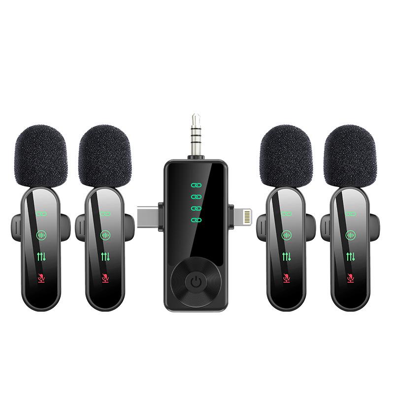 H19 Wireless Lavalier Microphone: One-to-Four Cross-Border, Three-in-One Interface for Live Streaming, Mobile Shooting, Noise Reduction Recording.