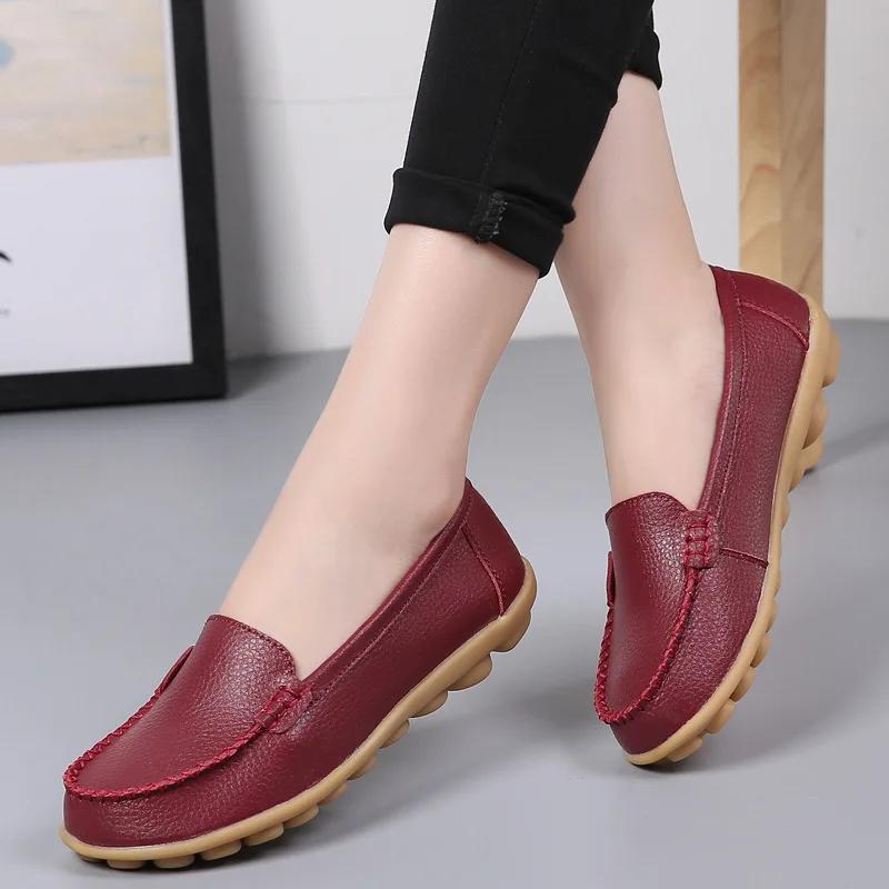 Genuine Leather Shoes Woman Soft Boat Shoes for Women Flats Shoes Big Size Ladies Loafers Non-Slip Sturdy Sole