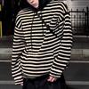 Casual Korean Striped Hooded Sweaters Autumn Winter Contrasting Colors Men's Clothing Stylish Drawstring Loose Knitted Pullovers
