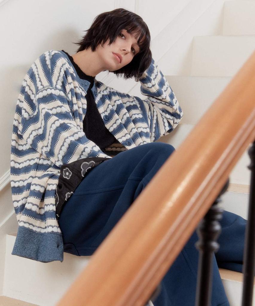Allamseoul Alarm Loop Striped Knit Cardigan_Blue