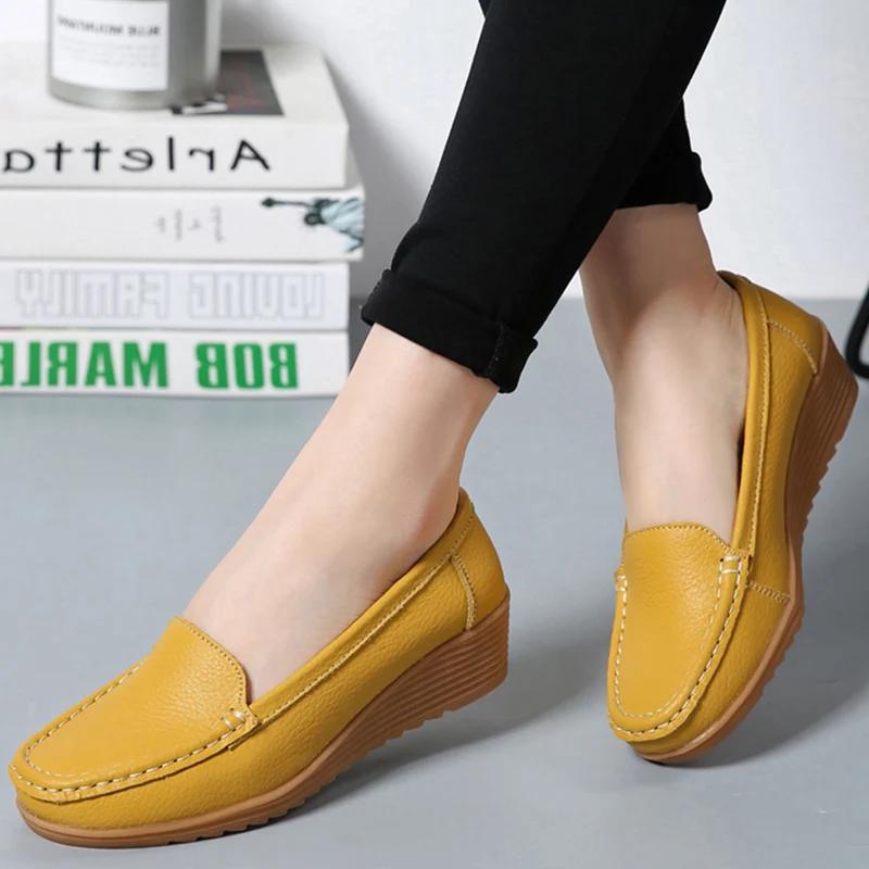 Black Women Shoes Soft Leather Shoes With Heels Loafers Flat Shoes Women's Moccasins Casual Zapatos Mujer Flats Female Footwear