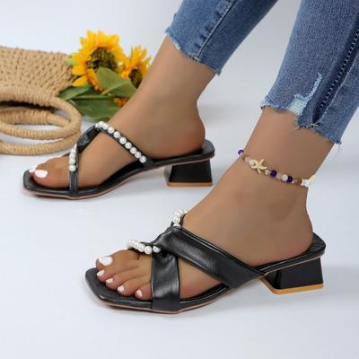 Buiten Dames Slippers Hoge Hakken Zomer Hoge Kwaliteit Plateau Parel Decoratie Antislip Designer Grote Maten Dames Schoenen
