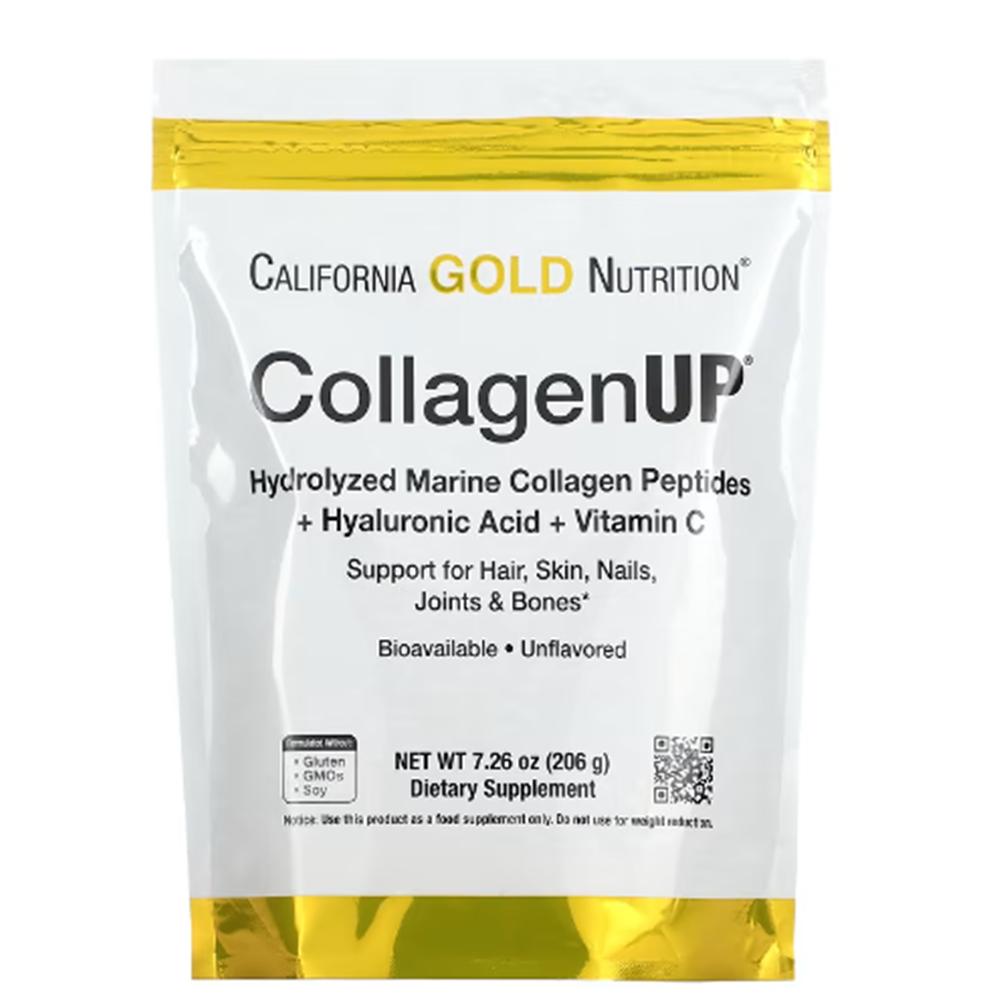 California Gold Nutrition Collagen Up Peptydy Kolagenu Morskiego Hydrolizowany + Kwas Hialuronowy + Witamina C Bez Smaku 1 szt. 206g