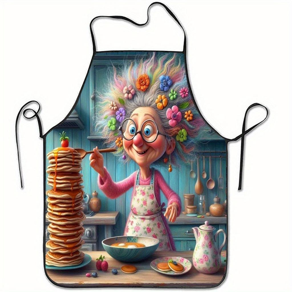 1 Piece of Fun Retro Design Apron Featuring Grandma and Pancakes, Unisex, Suitable for Crafts, Baking, Painting, Cleaning, Cooking, Chef, Waiter, Cafe