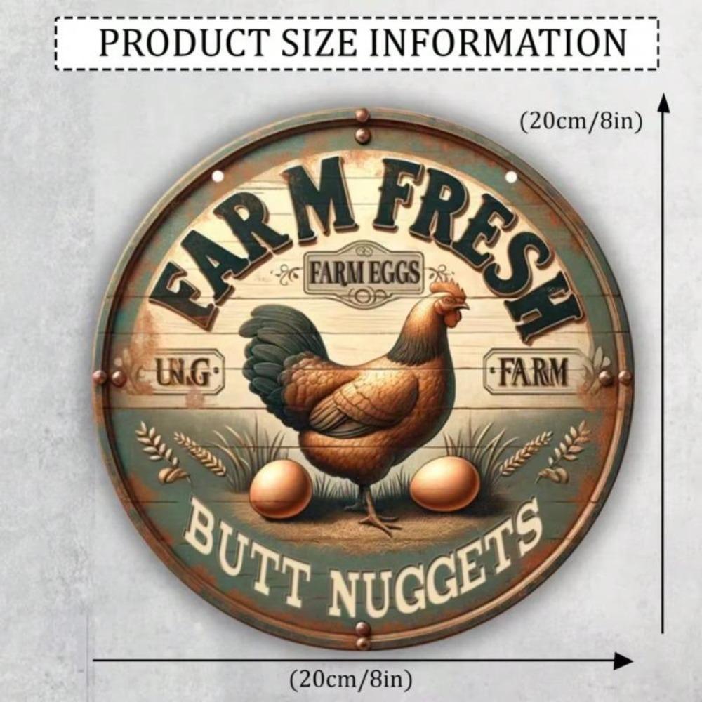 Vintage Metal Tin Sign Farmhouse Chicken Coop Decor Round Wall Art