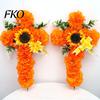 Floral Cross Decoration 2Pcs Dia De Los Muertos Artificial Flower, Marigold Wall Decor for Day Tabletop Flowers of The Dead Halloween Easter