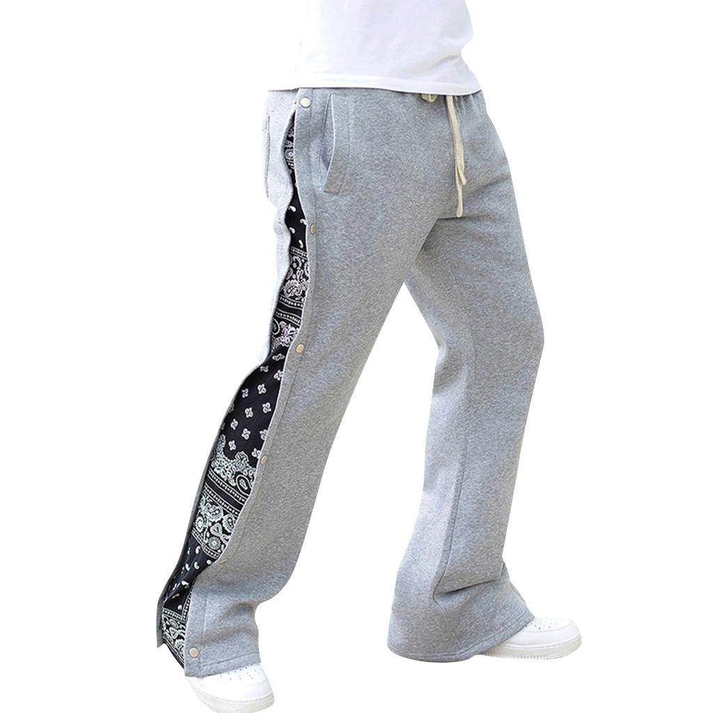 Calças esportivas casuais masculinas de hip-hop com botões e pernas largas e soltas com flores