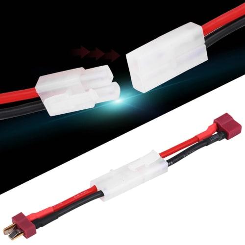 Set of 2 T-Connectors: Female T-Plug To Tamiya Male Cable + Male T-Plug To Tamiya Female Cable with Silicone Jacket, 5cm Length, 14AWG, Male To Female