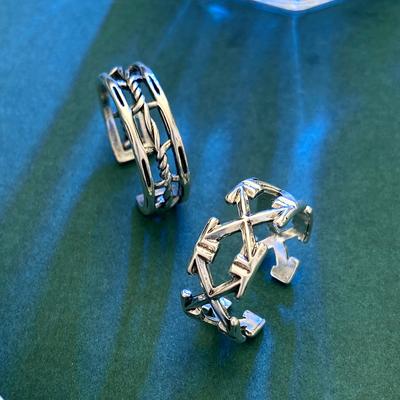 High Quality Fashion OL English Letter X Ring Retro Thai Silver Opening Adjustable Double Arrow Twist Men's and Women's Rings